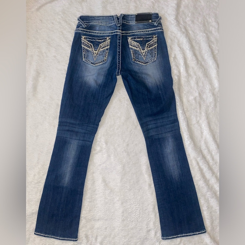 SZ 5/6 Vigoss Women's Dark Blue Slim Boot Cut Jeans with Contrast Stitching - Picture 3 of 11